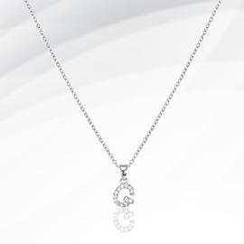 -G- Stainless Steel CZ Stone Paved Monogram Pendant Necklace