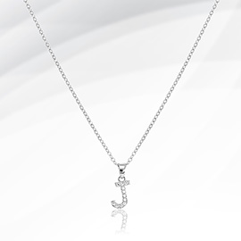 -J- Stainless Steel CZ Stone Paved Monogram Pendant Necklace