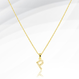 -P- Stainless Steel CZ Stone Paved Monogram Pendant Necklace