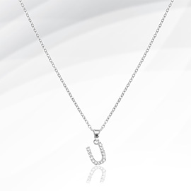 -U- Stainless Steel CZ Stone Paved Monogram Pendant Necklace