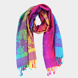 Colorful Flower Printed Pashmina Scarf Shawl