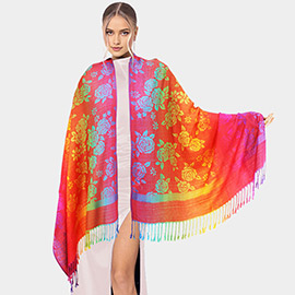 Colorful Flower Printed Pashmina Scarf Shawl