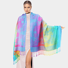 Colorful Flower Printed Pashmina Scarf Shawl