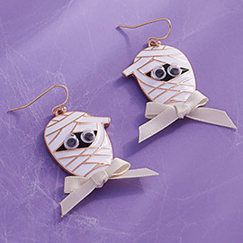 Eye Pointed Enamel Mummy with Bow Dangle Earrings