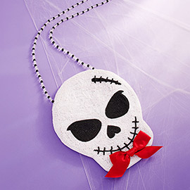 Bow Pointed Halloween Skull Beaded Mini Crossbody Bag