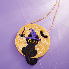 Halloween Cat Beaded Round Mini Crossbody Bag