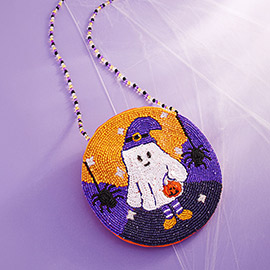 Halloween Ghost Beaded Round Mini Crossbody Bag