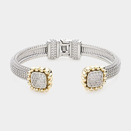 CZ Stone Paved Square Tip Hinged Cuff Bracelet