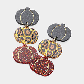 Resin Leopard Printed Pumpkin Pointed Thanksgiving Pumpkin Link Dropdown Earrings