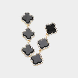 Triple Stone Rim Quatrefoil Link Dropdown Earrings