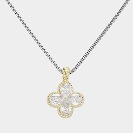 14K Gold Plated CZ Stone Quatrefoil Pendant Necklace