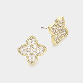 CZ Stone Paved Clover Stud Earrings