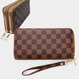 Checkered Faux Leather Long Wallet