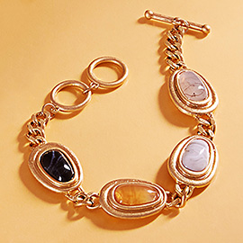 Oval Stone Cluster Link Toggle Bracelet