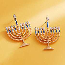 Stone Pointed Hanukkah Menorah Dangle Earrings