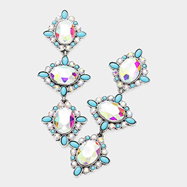 Oval Glass Stone Embellished Cluster Link Dropdown Earrings