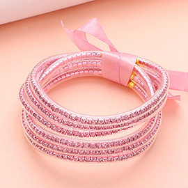 6PCS - Bling Studded Jelly Tube Bangle Bracelets