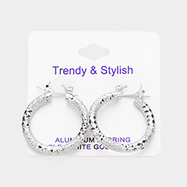 White Gold Dipped Textured Aluminum Hoop Earrings