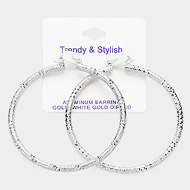 White Gold Dipped Textured Aluminum Hoop Earrings