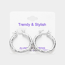 White Gold Dipped Textured Aluminum Hoop Earrings