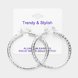 White Gold Dipped Textured Aluminum Hoop Earrings