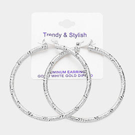 White Gold Dipped Textured Aluminum Hoop Earrings