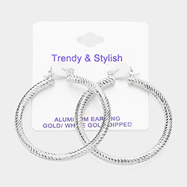 White Gold Dipped Textured Aluminum Hoop Earrings