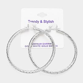 White Gold Dipped Textured Aluminum Hoop Earrings