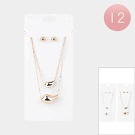 12PCS - Double Metal Teardrop Pendant Layered Necklaces