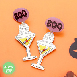 GLOW IN THE DARK Boo Mummy Cocktail Dangle Earrings