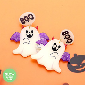 GLOW IN THE DARK Resin Halloween BOO Ghost Dangle Earrings