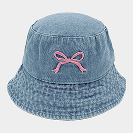 Embroidered Bow Denim Bucket Hat