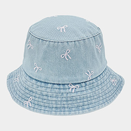 Embroidered Bow Denim Bucket Hat