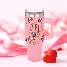 Hamsa Hand Evil Eye Pattern Printed 40OZ Stainless Steel Tumbler With Handle