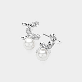 Stone Paved Pearl Pointed Earrings