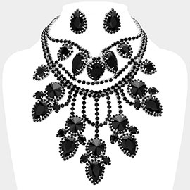 Teardrop Stone Cluster Embellished Rhinestone Paved Chandelier Statement Evening Choker Necklace