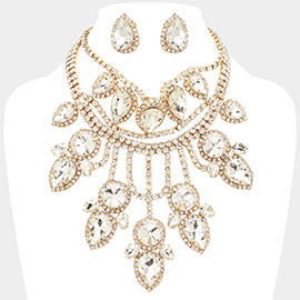 Teardrop Stone Cluster Embellished Rhinestone Paved Chandelier Statement Evening Choker Necklace