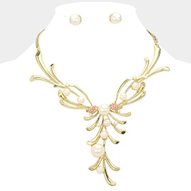 Pearl Pointed Abstract Branch Statement Necklace