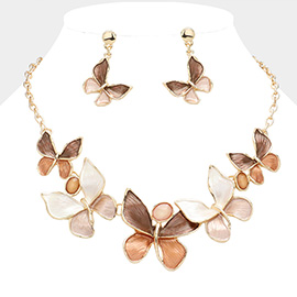 Colored Metal Butterfly Link Bib Necklace