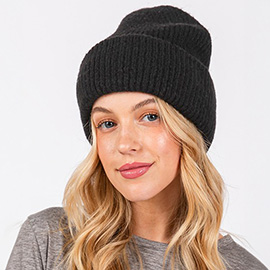 Wool Blended Solid Fuzzy Beanie Hat