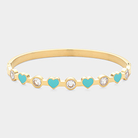 Enamel Heart Stone Bezel Pointed Stainless Steel Hinged Bangle Bracelet