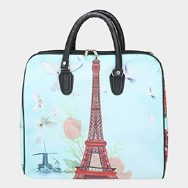 Eiffel Tower Printed Carry On Top Handle Bag / Crossbody Bag