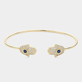 CZ Stone Paved Hamsa Hand Tip Cuff Bracelet