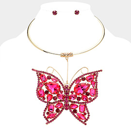 Stone Embellished Butterfly Pendant Necklace