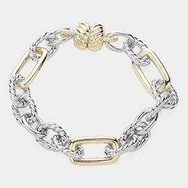 14K Gold Plated Two Tone Chain Magnetic Bracelet