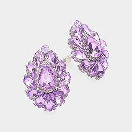 Teardrop Crystal Cluster Clip on Evening Earrings