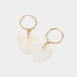 Mother Of Pearl Heart Dangle Huggie Earrings