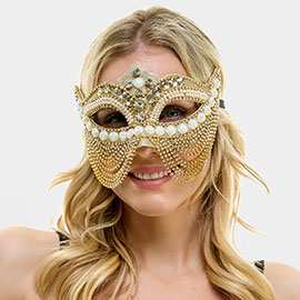 Stone Pearl Embellished Venetian Masquerade Mask