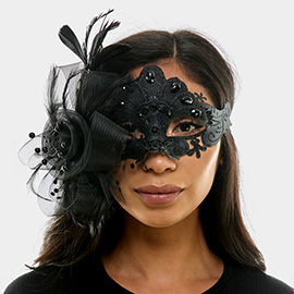 Flower Feather Fairy Lace Masquerade Mask