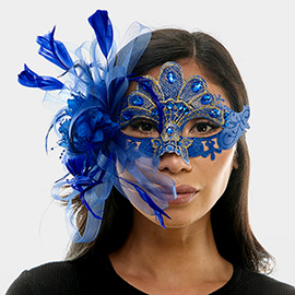 Teardrop Stone Embellished Flower Feather Fairy Lace Masquerade Mask